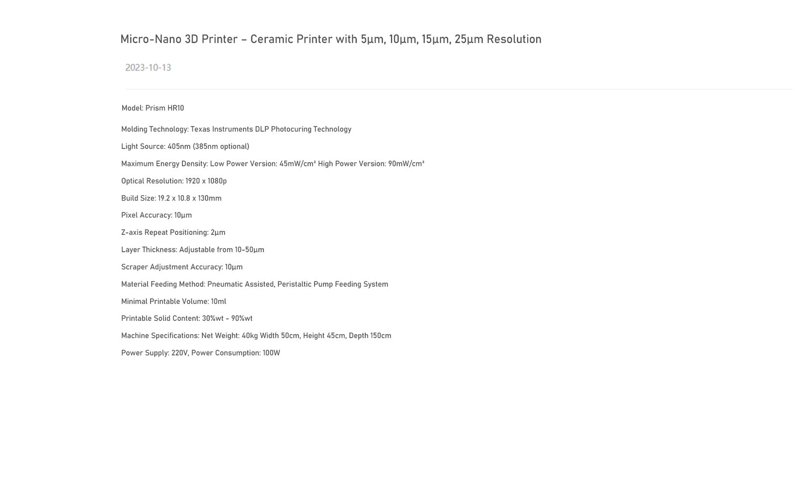 Prism HR10 - Micro-Nano 3D Printer – Ceramic Printer - Image 2