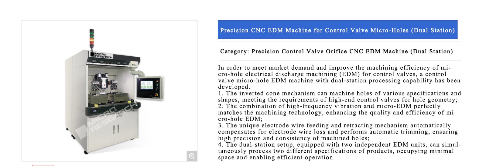Precision CNC EDM Machine for Control Valve Micro-Holes (Dual Station)