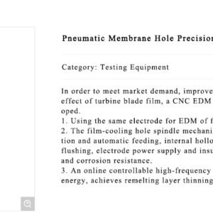 Air Membrane Hole Precision Perforation CNC Electric Discharge Machining Tool